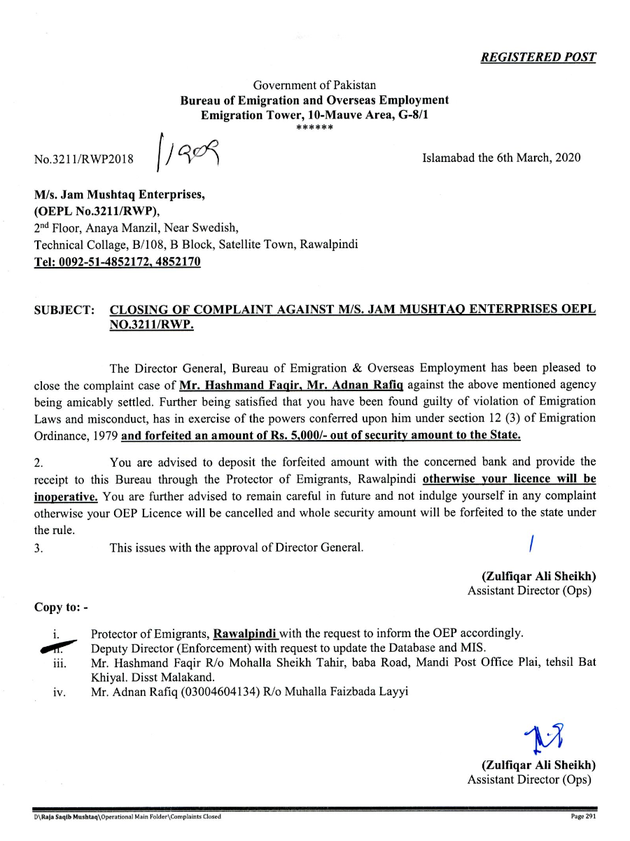 Imposition of penalty amount Rs. 5,000 against M/s Jaam Mushtaq ...